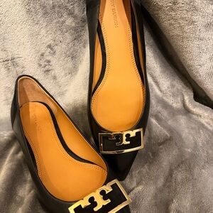 Tory Burch Black Flats with Gold Accent